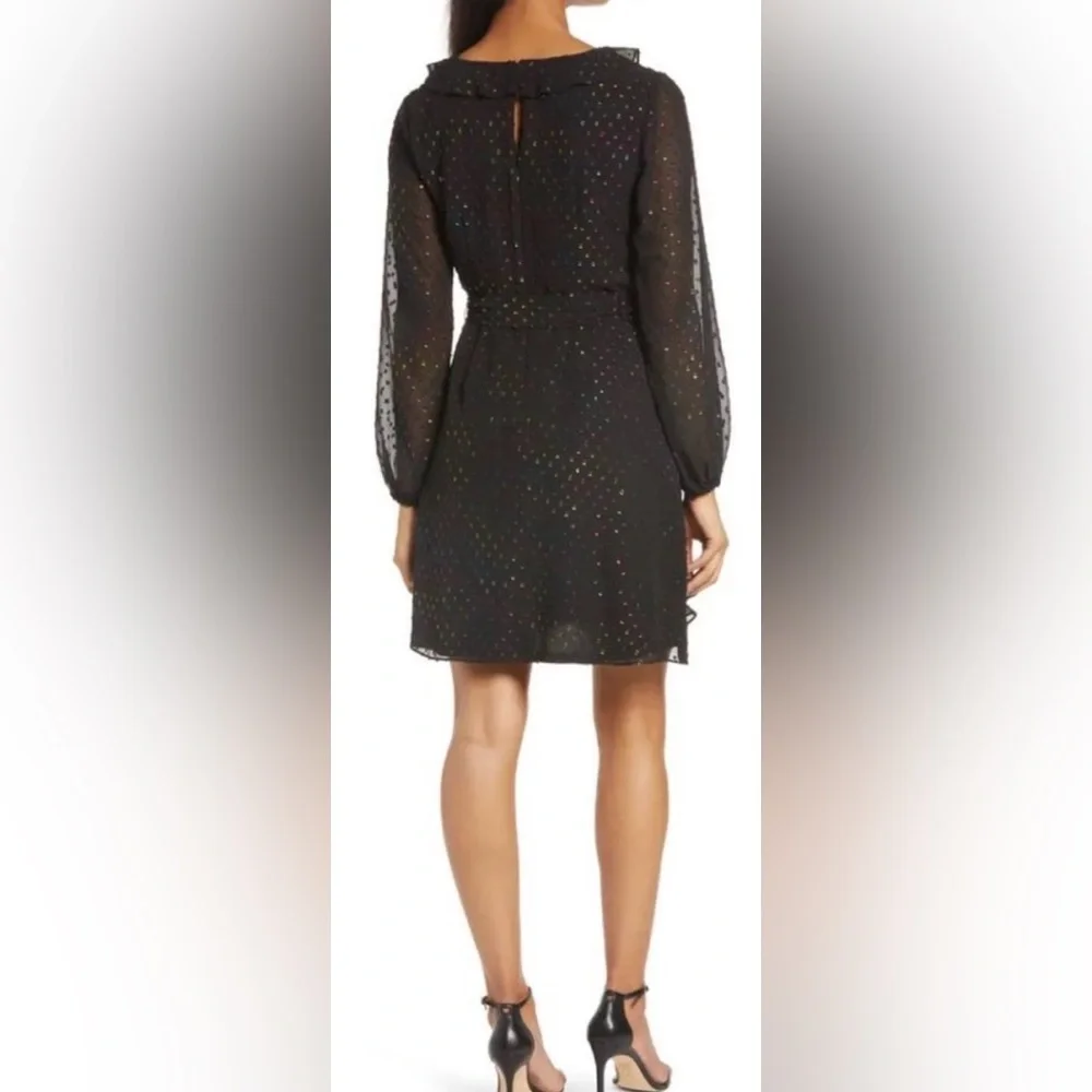 Julia Jordan Black Swiss Dot Faux Wrap Dress – Size 10 – NWOT